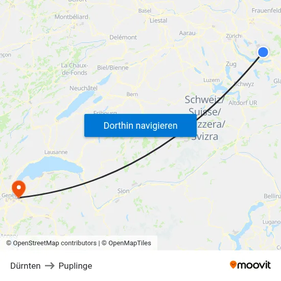 Dürnten to Puplinge map