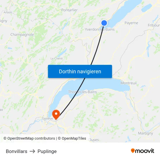 Bonvillars to Puplinge map