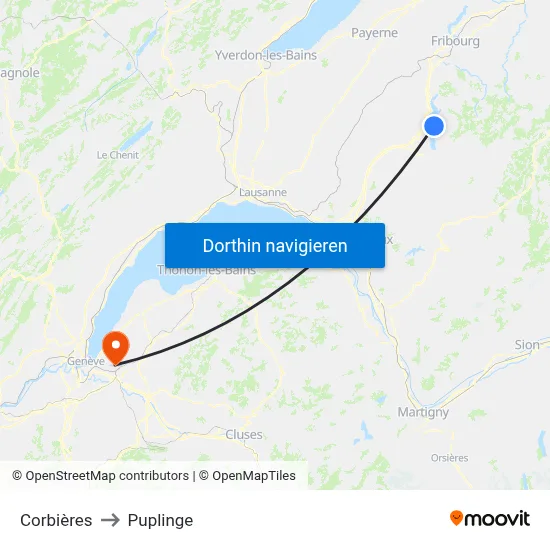 Corbières to Puplinge map