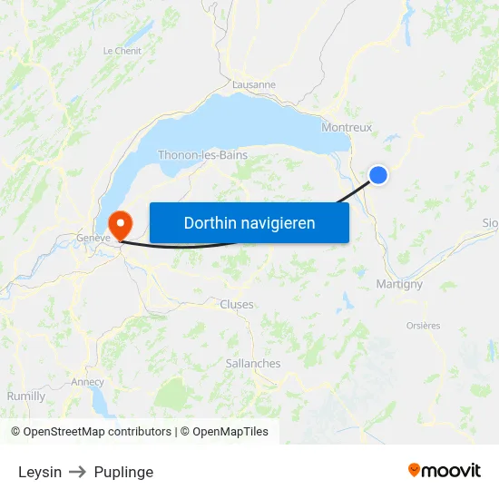 Leysin to Puplinge map