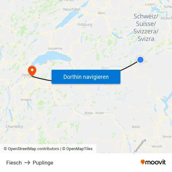 Fiesch to Puplinge map