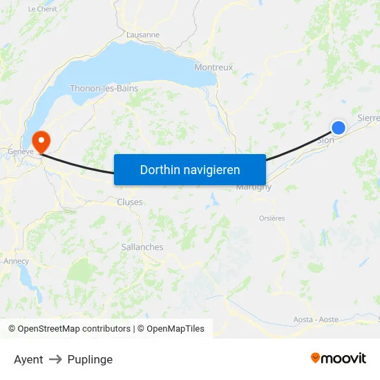 Ayent to Puplinge map