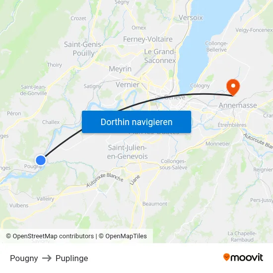 Pougny to Puplinge map