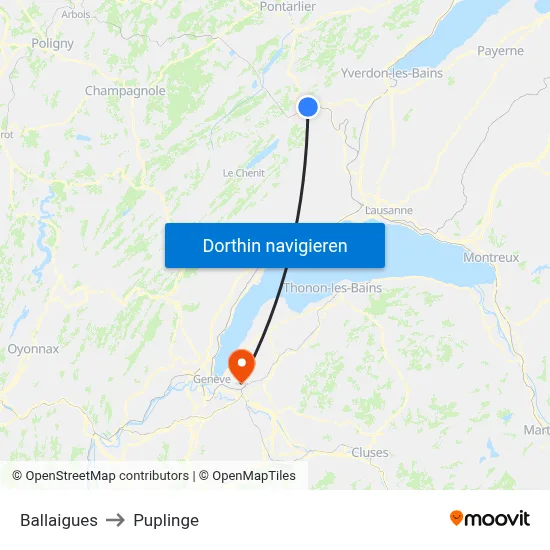 Ballaigues to Puplinge map