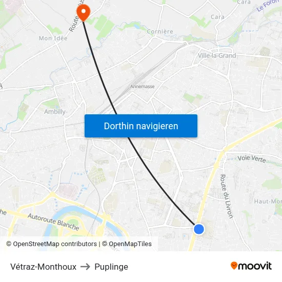 Vétraz-Monthoux to Puplinge map