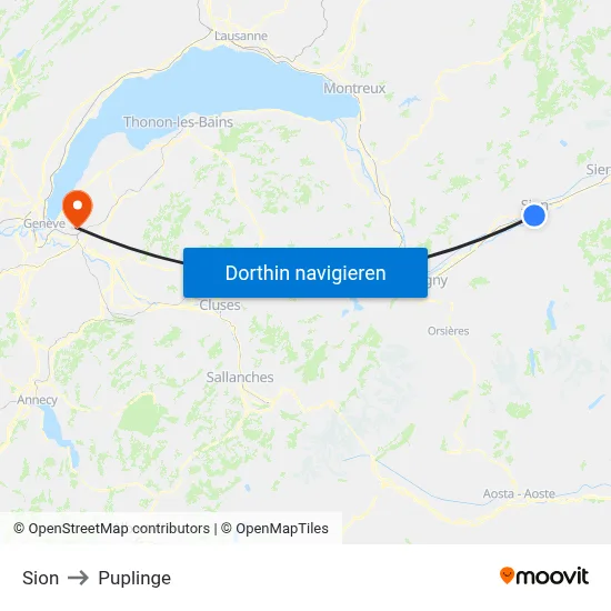 Sion to Puplinge map