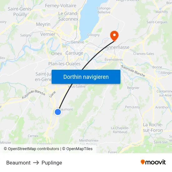 Beaumont to Puplinge map