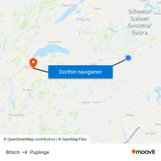Bitsch to Puplinge map