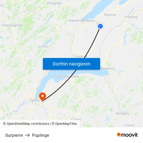 Surpierre to Puplinge map