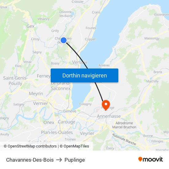 Chavannes-Des-Bois to Puplinge map