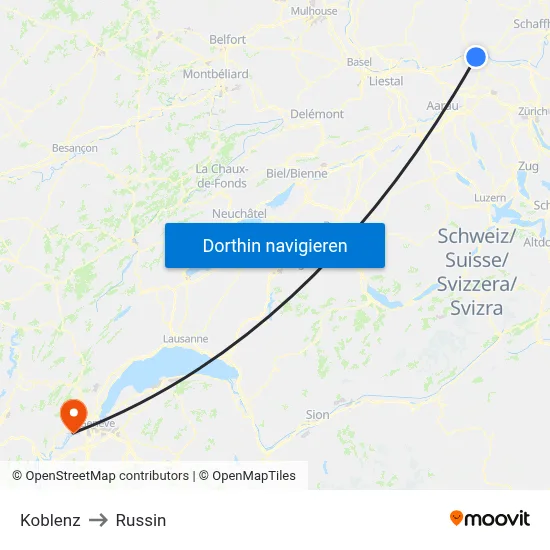 Koblenz to Russin map
