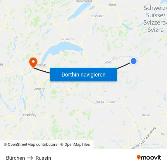 Bürchen to Russin map