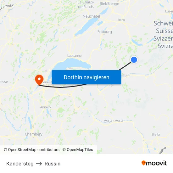 Kandersteg to Russin map