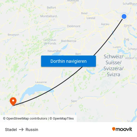 Stadel to Russin map