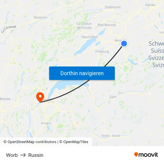 Worb to Russin map