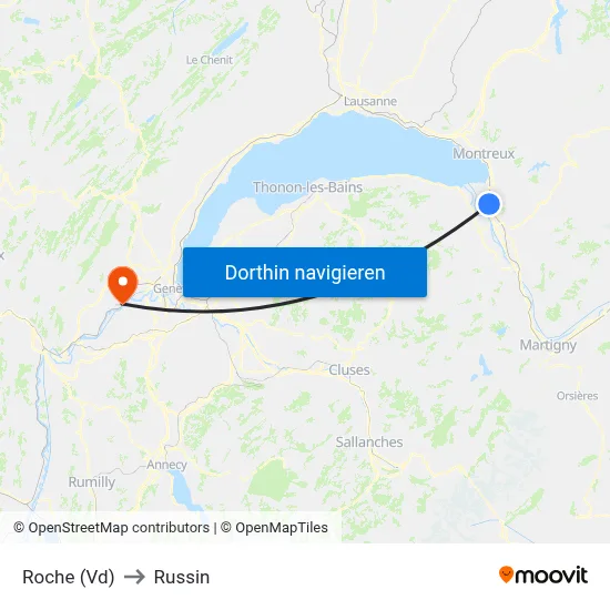 Roche (Vd) to Russin map