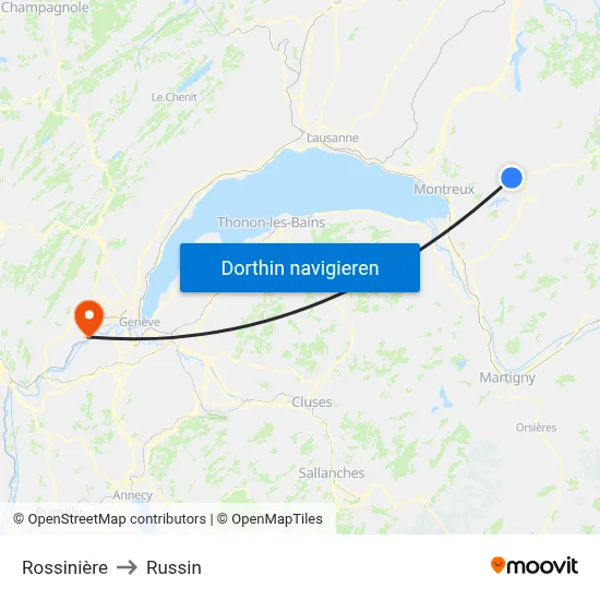 Rossinière to Russin map