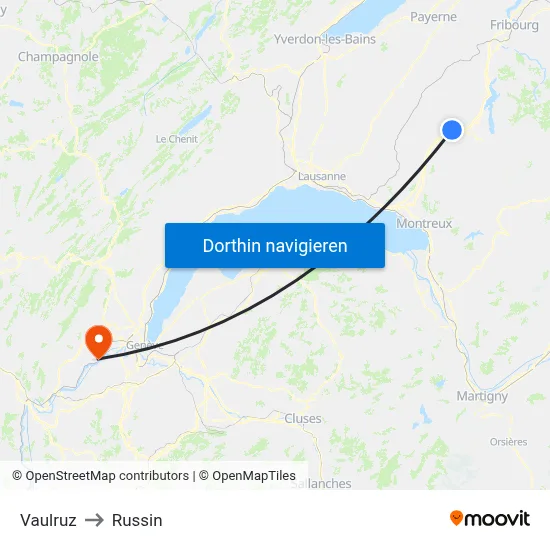 Vaulruz to Russin map