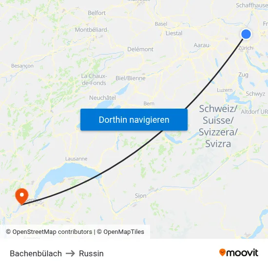 Bachenbülach to Russin map