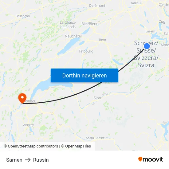 Sarnen to Russin map