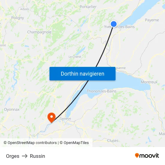 Orges to Russin map