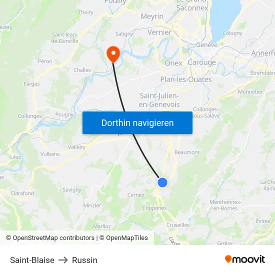 Saint-Blaise to Russin map