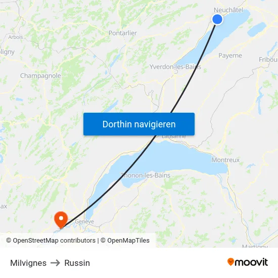 Milvignes to Russin map