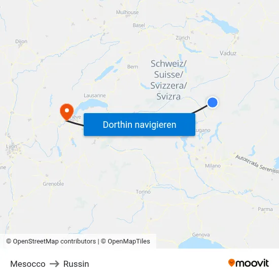 Mesocco to Russin map