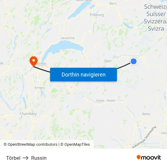 Törbel to Russin map