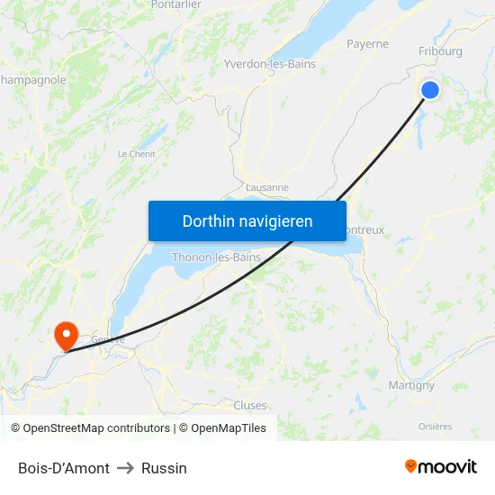 Bois-D’Amont to Russin map