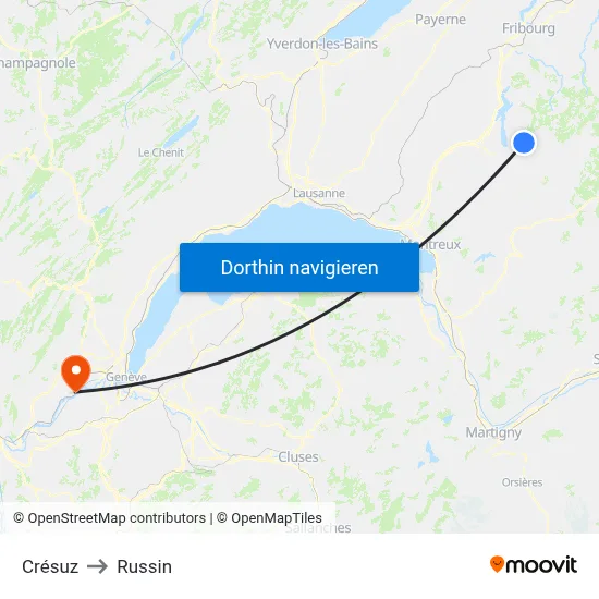 Crésuz to Russin map