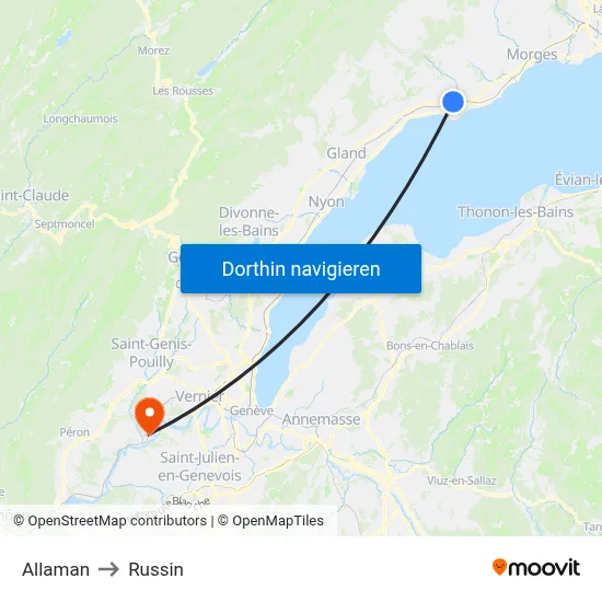 Allaman to Russin map