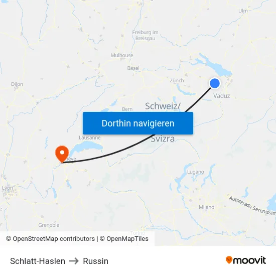 Schlatt-Haslen to Russin map