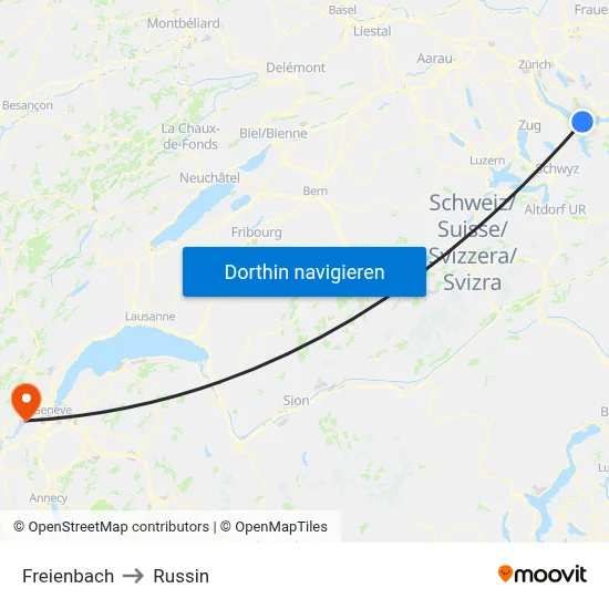 Freienbach to Russin map