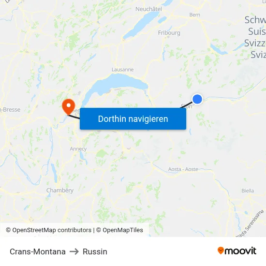 Crans-Montana to Russin map