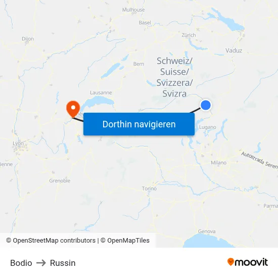 Bodio to Russin map