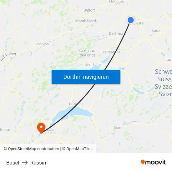 Basel to Russin map