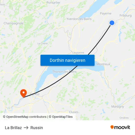 La Brillaz to Russin map