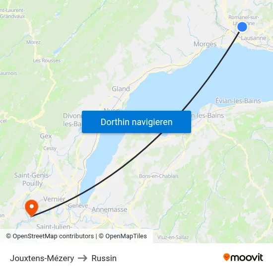 Jouxtens-Mézery to Russin map