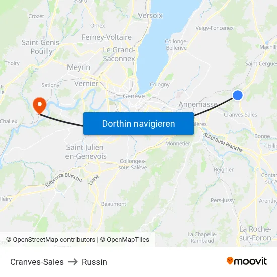 Cranves-Sales to Russin map