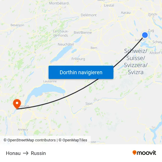 Honau to Russin map