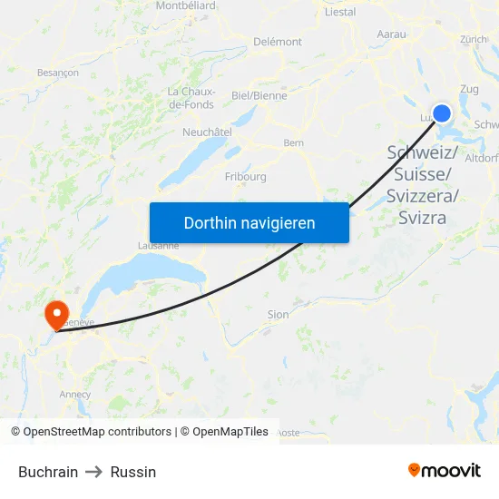 Buchrain to Russin map