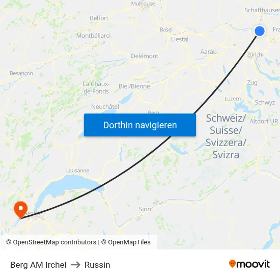 Berg AM Irchel to Russin map