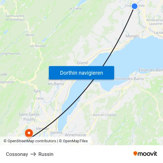 Cossonay to Russin map