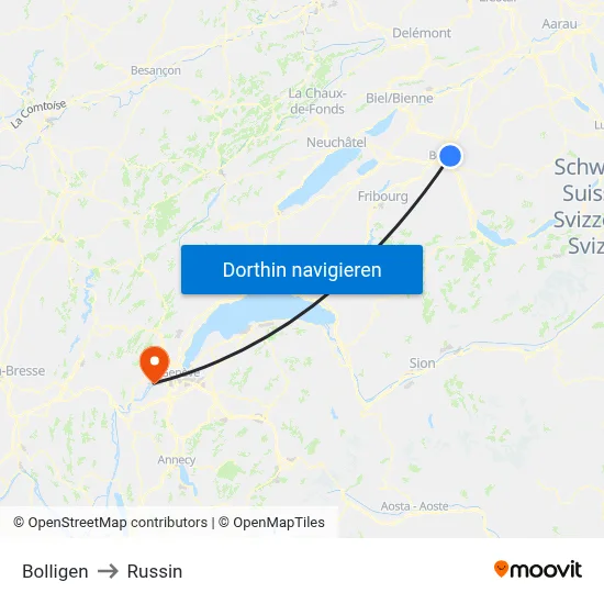 Bolligen to Russin map