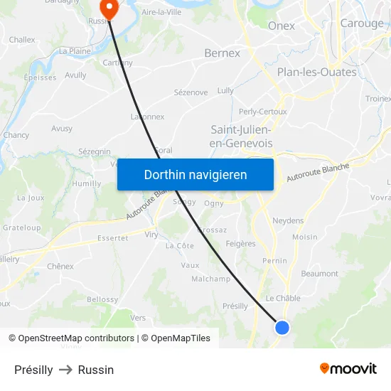 Présilly to Russin map
