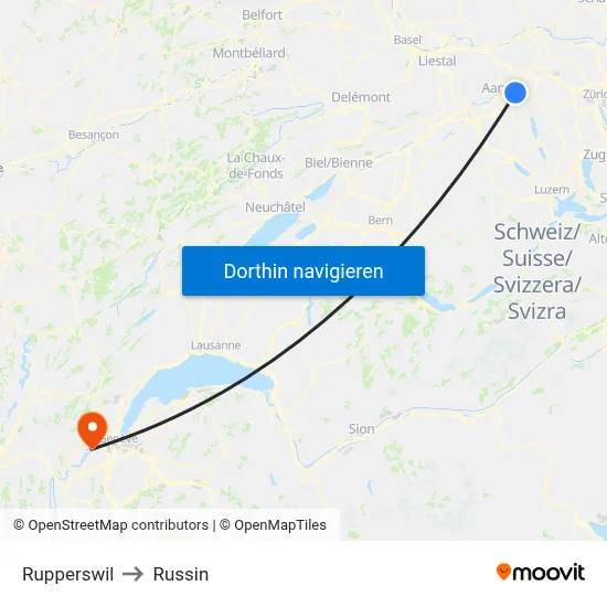 Rupperswil to Russin map