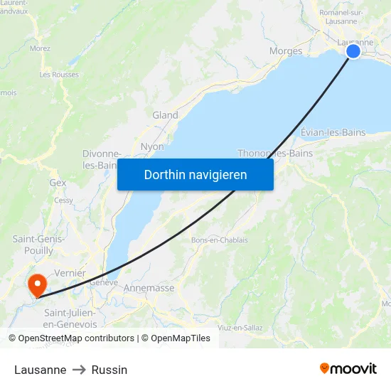 Lausanne to Russin map