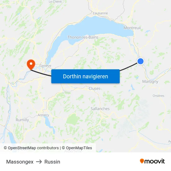 Massongex to Russin map
