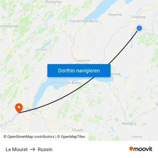 Le Mouret to Russin map
